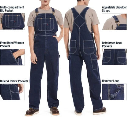 💝💝Last Day Promotion🔥Men's Denim Bib Overalls, Workwear with Adjustable Straps and Convenient Tool Pockets