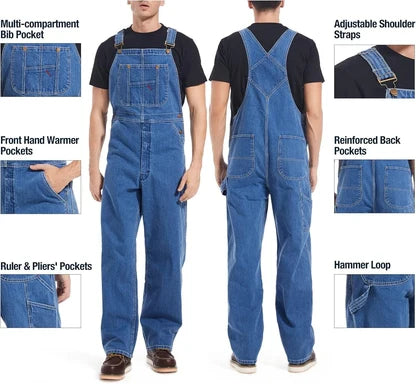 💝💝Last Day Promotion🔥Men's Denim Bib Overalls, Workwear with Adjustable Straps and Convenient Tool Pockets