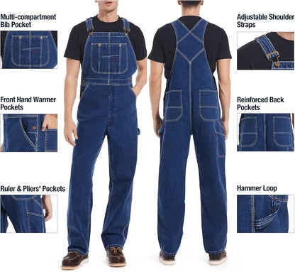 💝💝Last Day Promotion🔥Men's Denim Bib Overalls, Workwear with Adjustable Straps and Convenient Tool Pockets