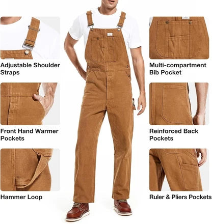 💝💝Last Day Promotion🔥Men's Denim Bib Overalls, Workwear with Adjustable Straps and Convenient Tool Pockets